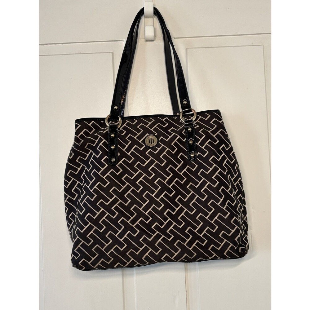Tommy Hilfiger Medium Black and Cream Logo Tote Bag